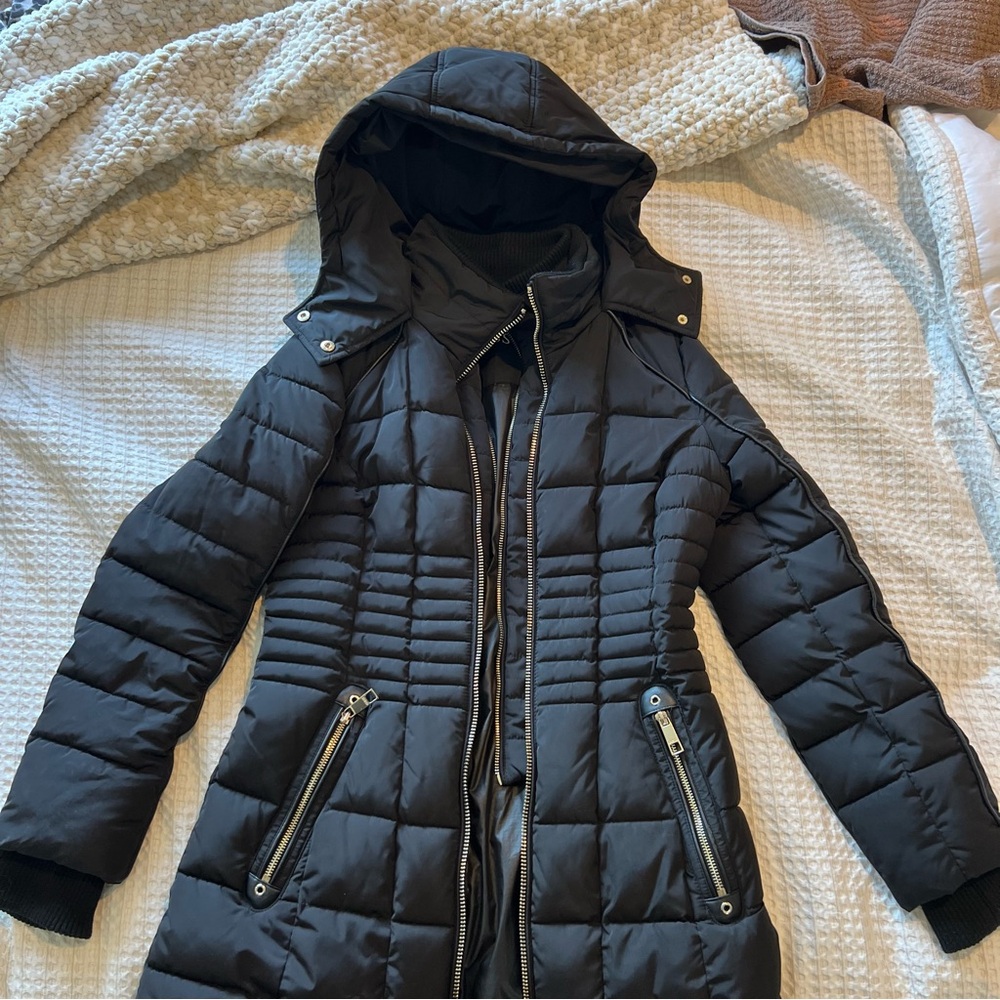 Black Quilted Hooded Coat